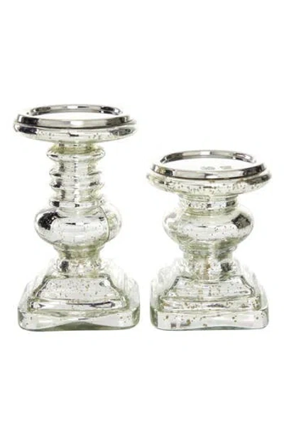 Uma Set Of 2 Soda Lime Glass Candle Holder In Transparent