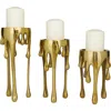 Uma Set Of 3 Melting Wax Pillar Candleholders In Gold
