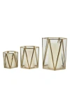 Uma Set Of 3 Modern Metal Lantern Candle Holders In Gold