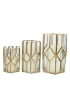Uma Set Of 3 Modern Metal Lantern Candle Holders In Gold