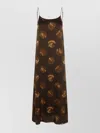 Uma Wang Abstract Print Slip Dress With Spaghetti Straps In Brown
