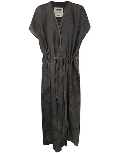 Uma Wang Wrap Midi Dress In Brown