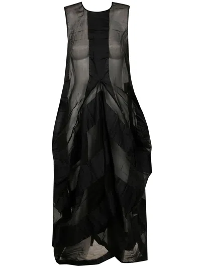Uma Wang Layered Sheer Midi Dress With Back Tie In Black