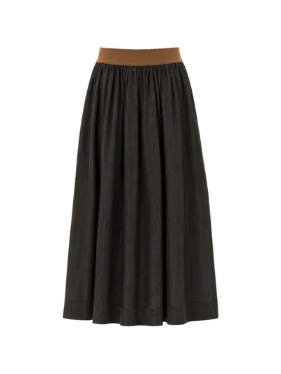 Uma Wang Gillian Cupro Wide Waistband Mid-calf Skirt In Black