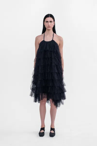 Uma Wang Alys Lace Midi Dress In Uw900 Black