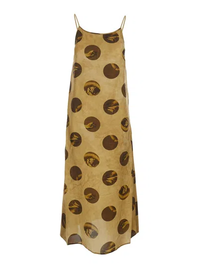 Uma Wang Anaya Brown Sleeveless Dress With Round Neck And All-over Motif In Viscose Blend Woman In Multi