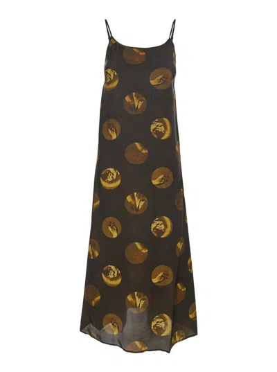 UMA WANG 'ANAYA' BROWN SLEEVELESS DRESS WITH ROUND NECK AND ALL-OVER MOTIF IN VISCOSE BLEND WOMAN