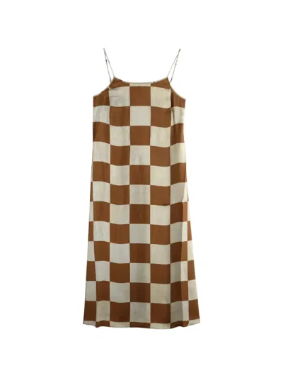 Uma Wang Anaya Check-print Midi Dress In Brown