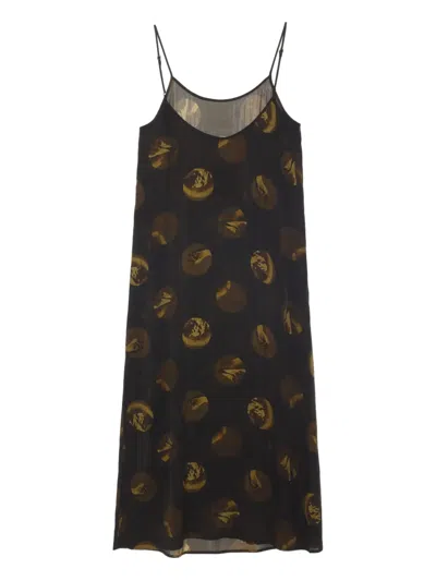 Uma Wang Anaya Circle-print Slip Dress In Black