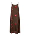 Uma Wang Floral Printed Midi Dress With Adjustable Straps In Brown