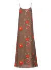 Uma Wang Midi Dress With Shoulder Straps And Floral Print In Brown