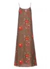 Uma Wang Midi Dress With Shoulder Straps And Floral Print In Multi
