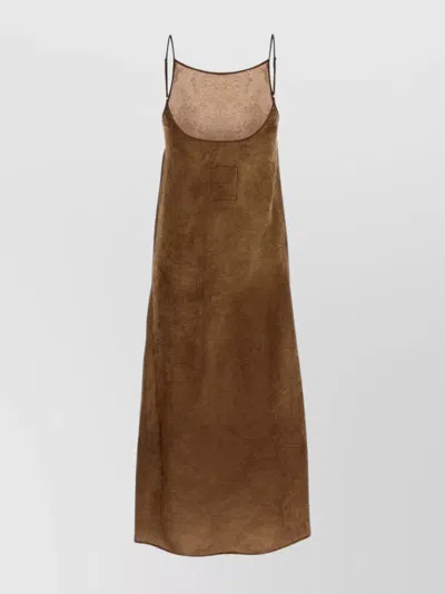 Uma Wang Anaya Dress With Sheer Panel And Straps In Brown