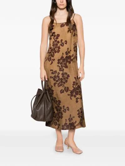 Uma Wang Anaya Floral-print Midi Dress In Brown