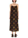 Uma Wang Abstract Print Slip Dress With Spaghetti Straps In Brown