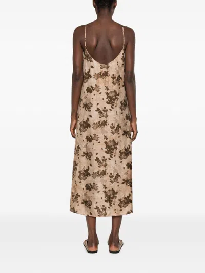 Uma Wang Anaya Printed Long Dress In Brown