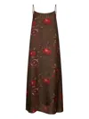 Uma Wang Floral Printed Midi Dress With Adjustable Straps In Multi