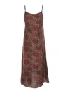 Uma Wang Anaya Red Long Dress With Thin Straps And All-over Motif In Cupro And Viscose Blend Woman
