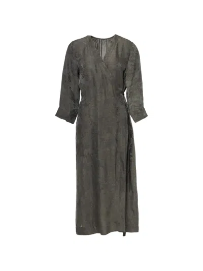 Uma Wang Anthea Jacquard-pattern Wrap Midi Dress In Gray