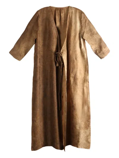 Uma Wang Anthea Long-sleeve Midi Wrap Dress In Brown