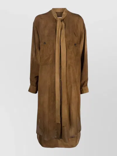 Uma Wang Apostle Long Sleeve Sheer Shirt Dress In Brown