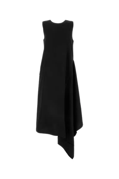 Uma Wang Aura Viscose Blend Midi Asymmetric Dress In Black