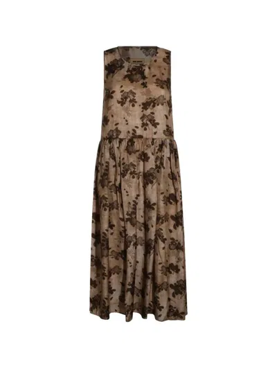 Uma Wang Ardal Midi Dress In Brown Printed Moulay Fabric