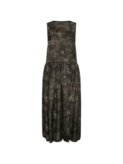 Uma Wang Ardal Midi Dress In Brown Printed Moulay Fabric In Green