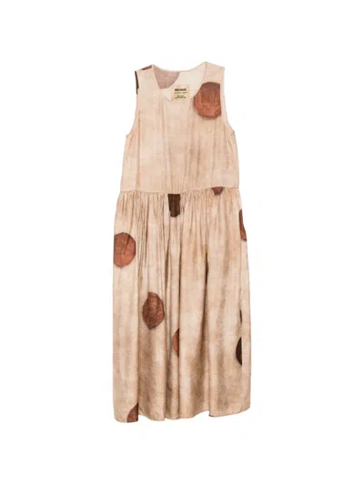 Uma Wang Ardal Print Gathered Midi Dress In Brown