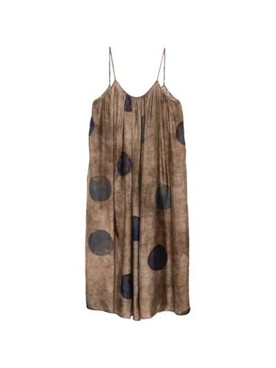 Uma Wang Ashel Polka-dot Strap Midi Dress In Brown