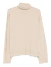 Uma Wang Ribbed Turtleneck Cashmere Sweater With Fringed Finish In Neutral