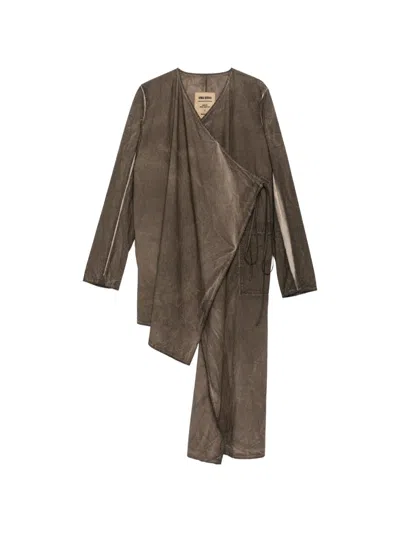Uma Wang Asymmetric Drape Shirt In Brown