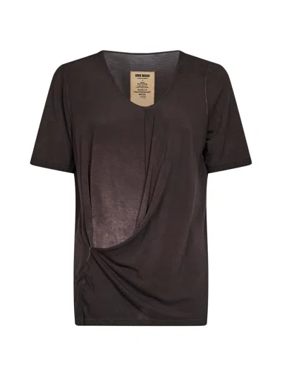 Uma Wang Asymmetric Draped Modal Jersey T-shirt In Brown
