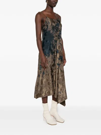 Uma Wang Asymmetric Jacquard-knit Midi Dress In Brown