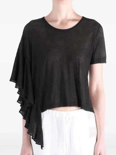 Uma Wang Asymmetric Ruffled T-shirt In Black