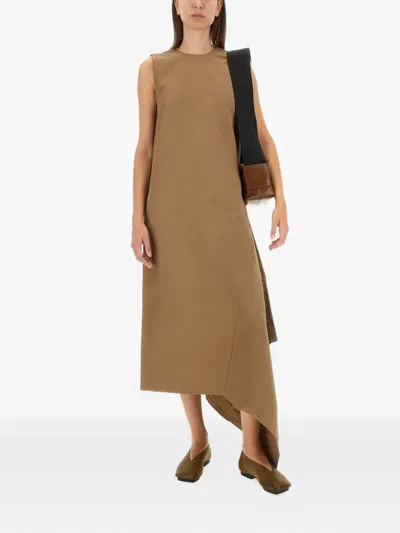 Uma Wang Beige Round Neck Midi Dress In Brown