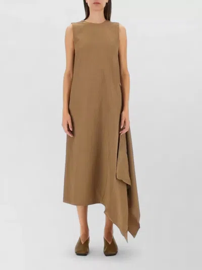 Uma Wang Aura Midi Dress Asymmetric Hem V Back In Brown