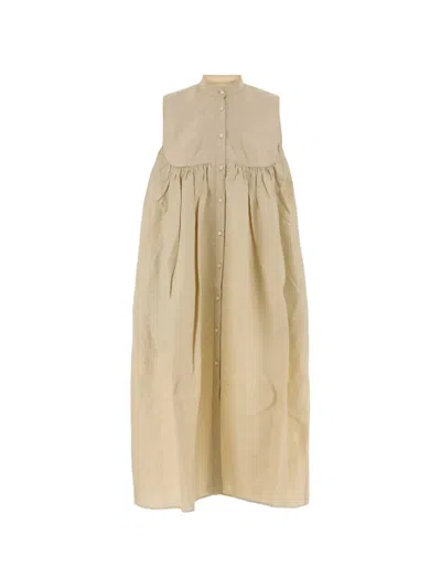 Uma Wang Avaey Gathered-yoke Midi Dress In Neutral