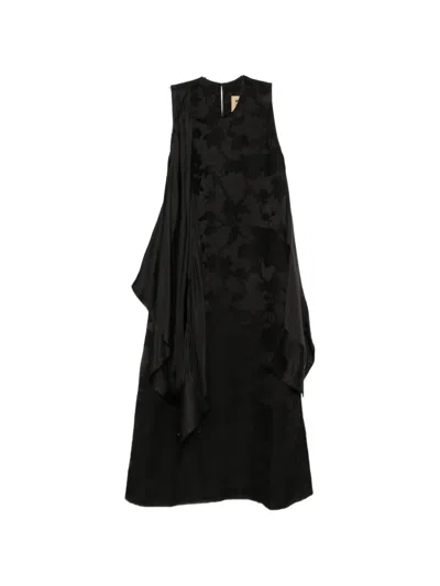 Uma Wang Azzo Floral-devoré Draped Midi Dress In Black