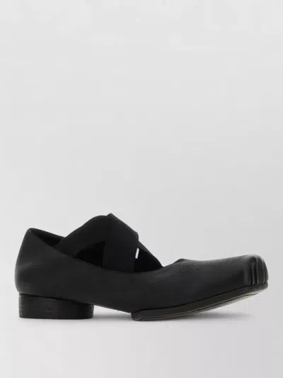 Uma Wang Ballerina Shoes Pebble Calf Leather Squared Toe In Black