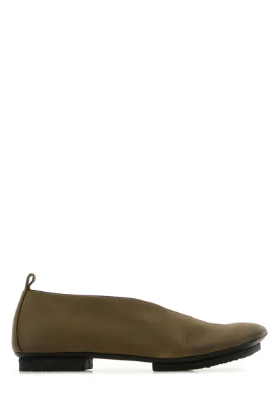 UMA WANG UMA WANG OLIVE GREEN LEATHER STONE BALLERINAS