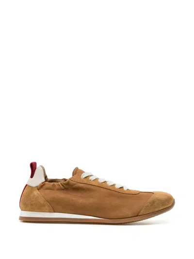 Uma Wang Leather Sneakers Round Toe Eyelet Detail In Brown