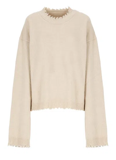 Uma Wang Cashmere Sweater With Fringed Hem In Neutral