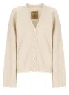 Uma Wang Beige Cashmere Cardigan With V-neck And Ribbed Trims In Multi