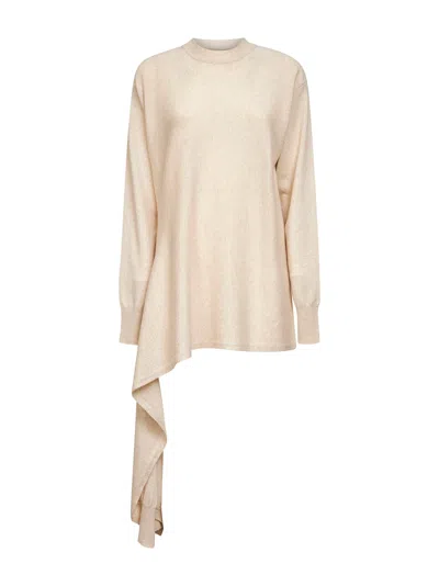 UMA WANG BEIGE CASHMERE KNIT ASYMMETRIC SWEATER