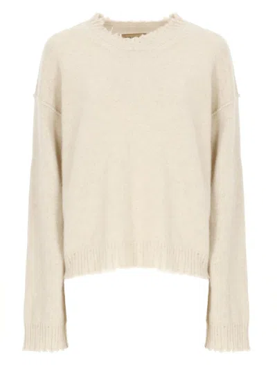 UMA WANG BEIGE CASHMERE SWEATER WITH RIBBED DETAILING
