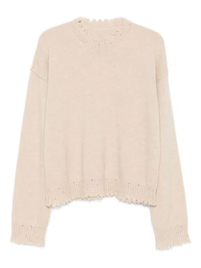 UMA WANG BEIGE FRAYED HEM WOOL SWEATER