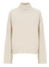 Uma Wang Beige High Neck Cashmere Sweater With Distressed Hem In Neutral