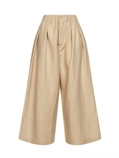 Uma Wang Beige Linen And Wool Poetic Culotte Trousers In Neutral