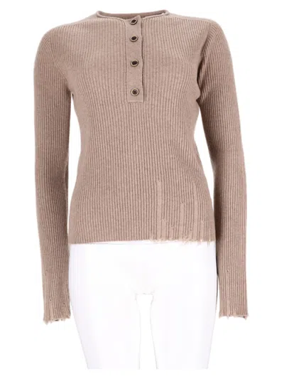 Uma Wang Beige Ribbed Buttoned Placket Cashmere Top In Pink